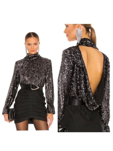 Other Designers Free People - NWT Free‎ People Sequin Moonstruck Top in Black Combo Open Back Sz Small $128