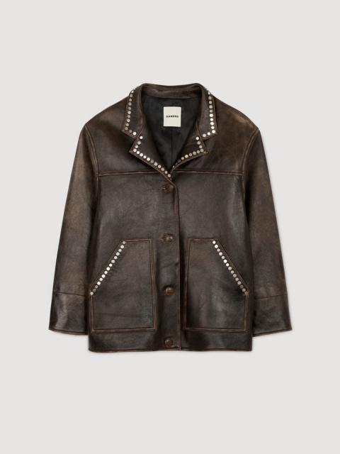 Sandro OVERSIZED LEATHER JACKET WITH STUDS