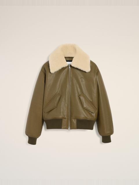 AMI Paris GREEN LEATHER ZIPPED JACKET