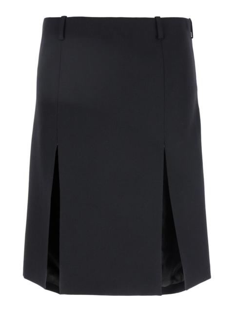 The Attico Women Black Skirt With Two Front Slits And Logo Plaque On The Rear In Wool Woman