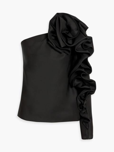 CAROLINA HERRERA One-sleeve floral-appliquéd silk top