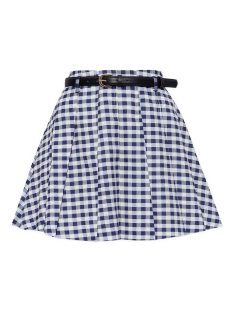 self-portrait Navy Gingham Pleated Taffeta Mini Skirt