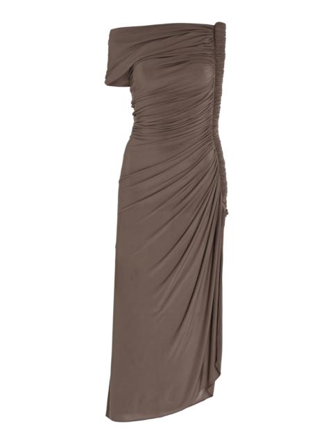 Alaïa Asym Asymmetric Stretch-Jersey Midi Dress grey