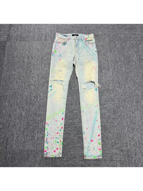 AMIRI Amiri Blue Splatter Distressed Denim Jeans