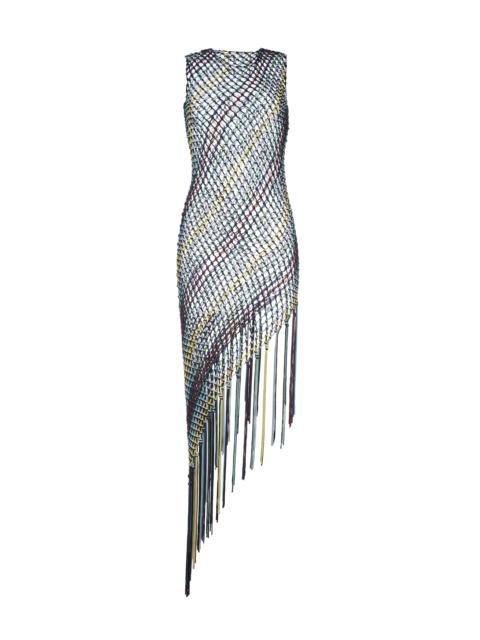 GABRIELA HEARST Nabia L Fringe Macrame Maxi Dress in Black Multi Silk