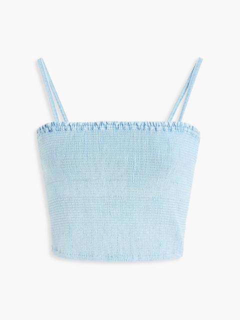 Alice + Olivia Cropped shirred denim top