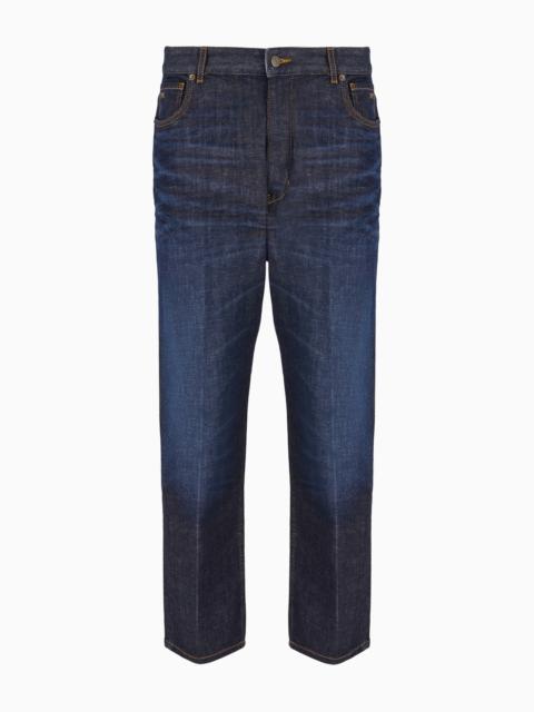 EMPORIO ARMANI J79 Carrot-fit 11.4 oz rinse-wash denim jeans with veining