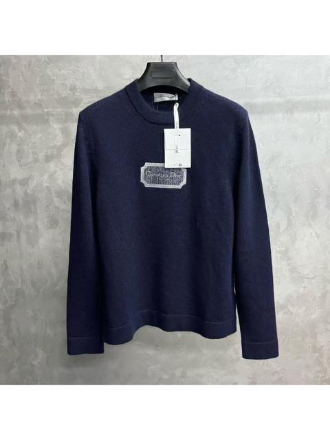 Dior Dior Blue Crewneck Pullover Knit Sweater with Embroidered Logo Lettering