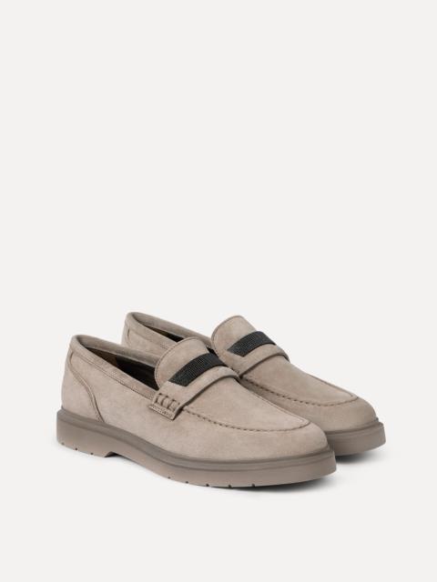 Brunello Cucinelli Suede penny loafer with monili