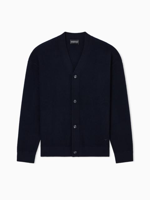 EMPORIO ARMANI V-NECK CARDIGAN MADE OF PLUSH-KNIT VIRGIN WOOL