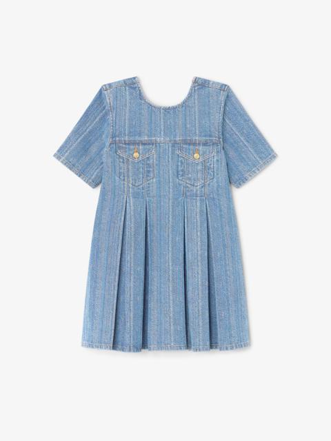 GANNI STRIPED DENIM PLEATED DRESS