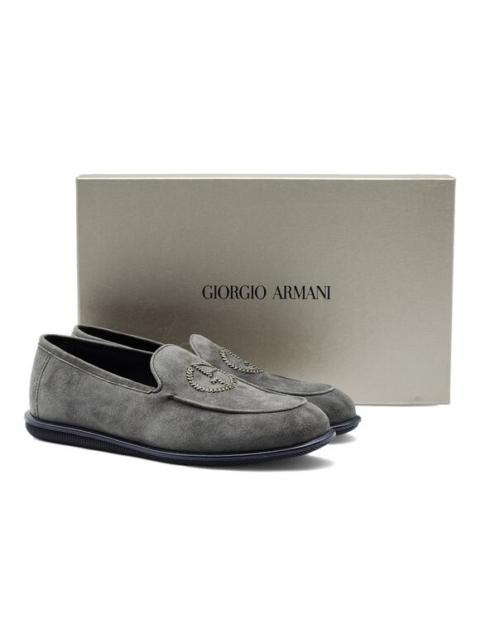 GIORGIO ARMANI Giorgio Armani Suede Loafers with Embroidered Logo in Gray (7)