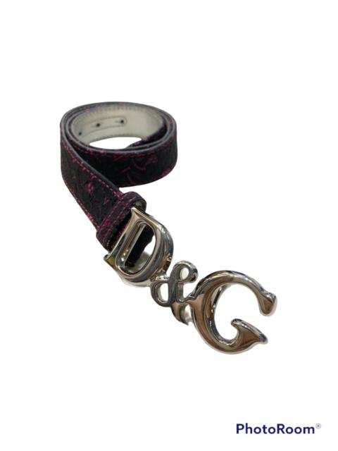 Dolce & Gabbana D&G TAPESTRY FLORAL PATTERN CHROME BUCKLE LEATHER BELT