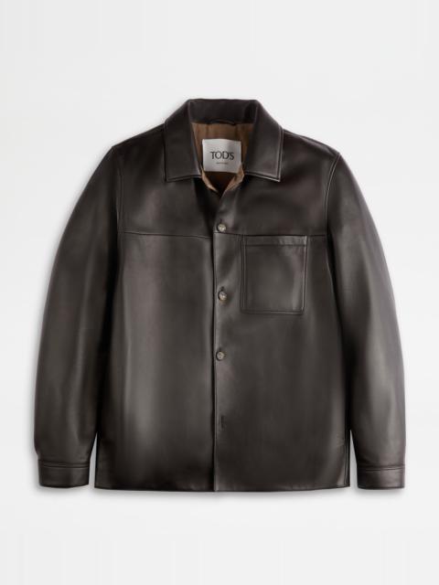 Tod's OVERSHIRT IN NAPPA LEATHER - BROWN