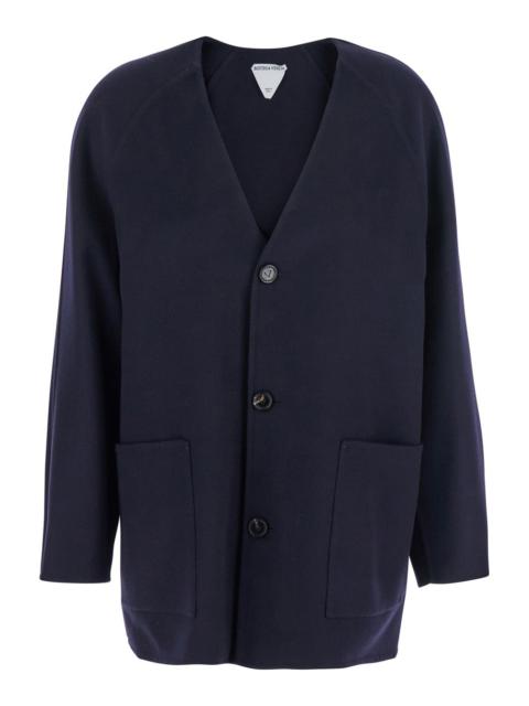 Bottega Veneta Bottega Veneta Women Blue Collarless Coat With Front Button Closure In Wool And Cashmere Woman