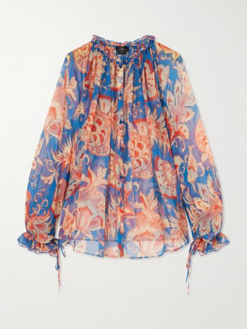 Etro Floral-print Silk-chiffon Peplum Blouse