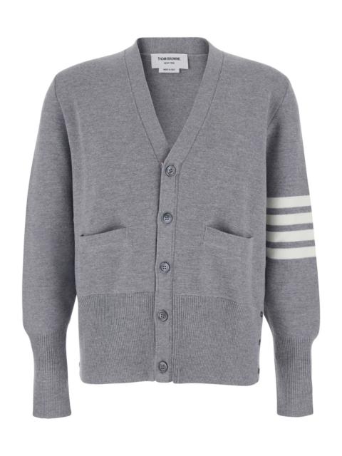 Thom Browne Thom Browne Men Gray Wool Cardigan With V-Neck And Striped Detail On Sleeve For Men