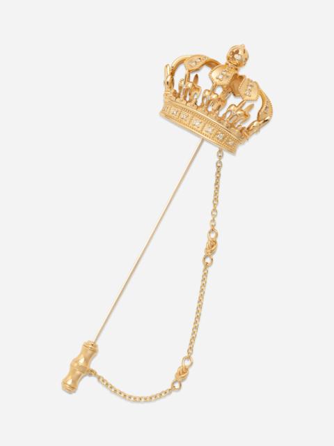 Dolce & Gabbana Crown stick pin brooch in yellow and white gold with curly gold thread embellishments and sphere