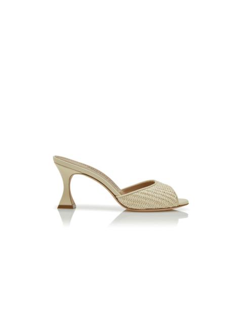 Manolo Blahnik Light Beige Raffia Open Toe Mules