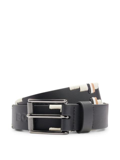 BOSS EQUESTRIAN LEATHER BELT WITH HAND-EMBROIDERED SIGNATURE STRIPES