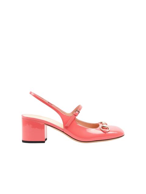 GUCCI Horsebit 55 Slingback Pumps in Patent Leather