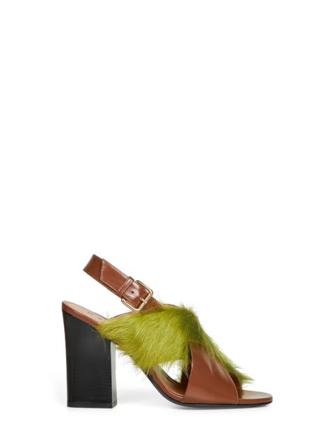 Marni Marni Women Brown Leather And Green Long-Hair Sandals