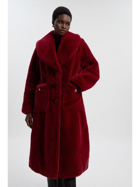 KAREN MILLEN Faux Fur Buttoned Midi Coat