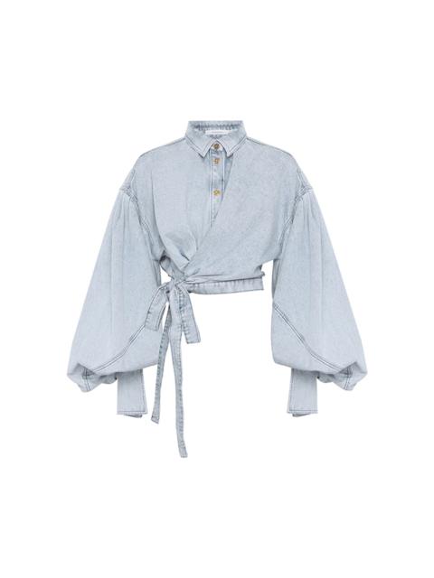 Zimmermann Rebellion Denim Wrap Top light wash