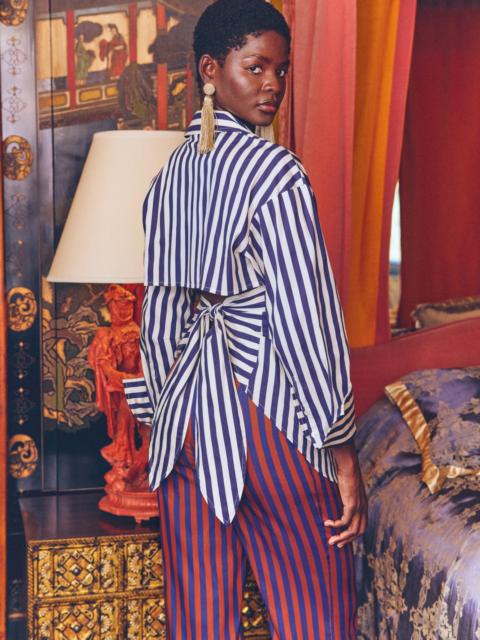 SIMONMILLER Loch Poplin Button Up In Navy/Cream Stripe