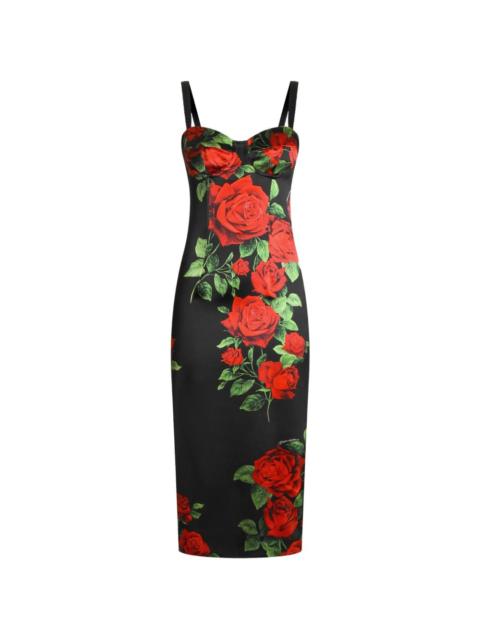 Dolce & Gabbana Dolce & Gabbana Women Roses Print Silk Midi Dress