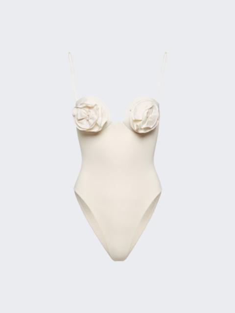 MAGDA BUTRYM 3d Flower Retro Bustier Swimsuit Cream