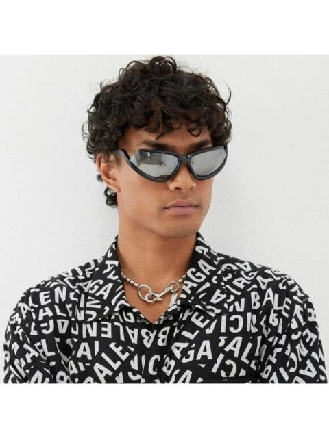 BALENCIAGA NEW Balenciaga BB0289S 001 Black Silver Mirror Wraparound Unisex Sunglasses