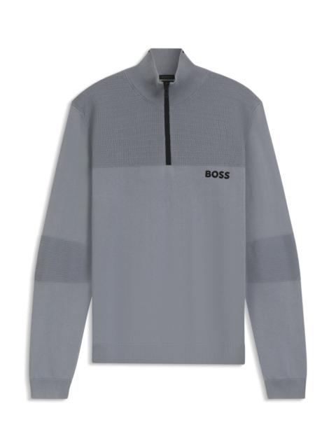 BOSS WATER-REPELLENT COTTON SWEATER WITH ZIP NECK