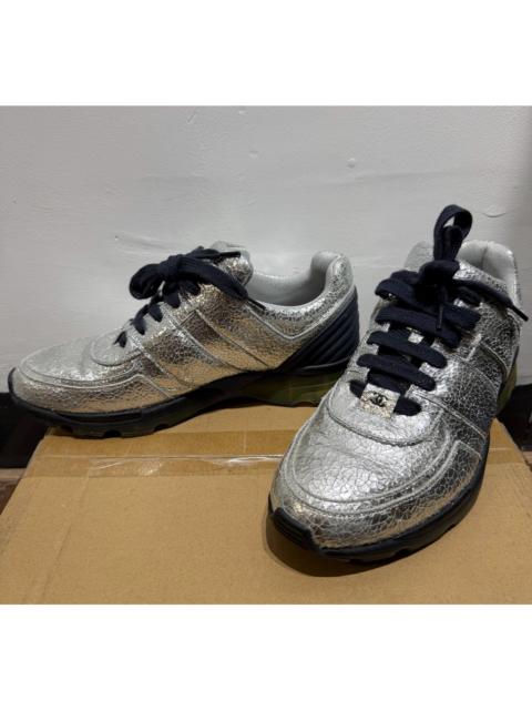 CHANEL Chanel Silver Crinkle Leather Sneakers