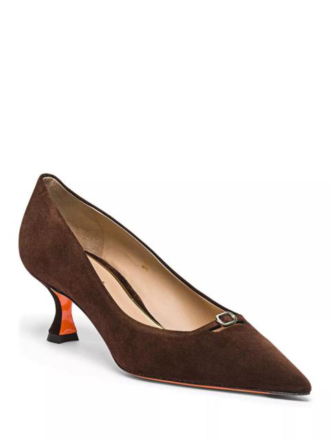 Santoni Women's Suede Mid-Heel Pump