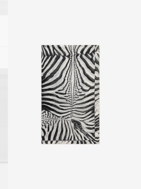 Roberto Cavalli Silk Scarf With White Tigress Print