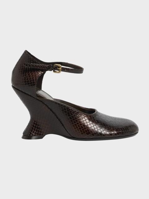Dries Van Noten Python Stamped Leather Wedge Pumps