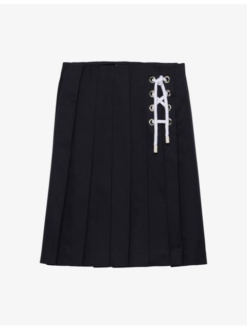 Prada Pleated Lace-Up Stretch-Cotton Midi Skirt