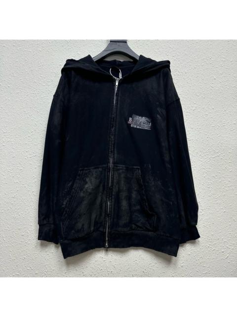 BALENCIAGA Balenciaga Black Coca-Cola Logo Mud-Dye Distressed Print Zip-Up Jacket