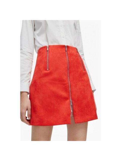 FRENCH CONNECTION Red Mini Skirt Glass Stretch Mini Skirt Zippers Sz 2 NWT​