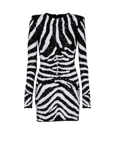 Balmain Short two-tone zebra sequin dress