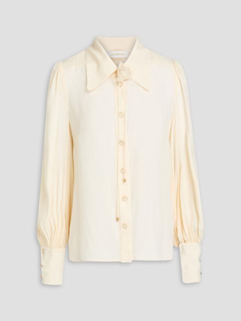 Zimmermann Floral-appliquéd crepe de chine shirt