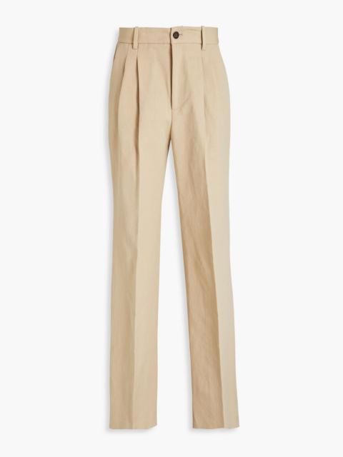 NILI LOTAN Pleated cotton-blend canvas wide-leg pants
