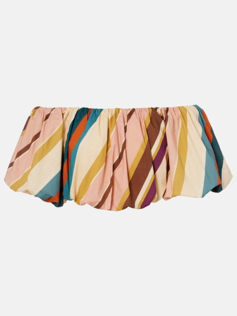 ADRIANA DEGREAS Striped off-shoulder cotton-blend crop top