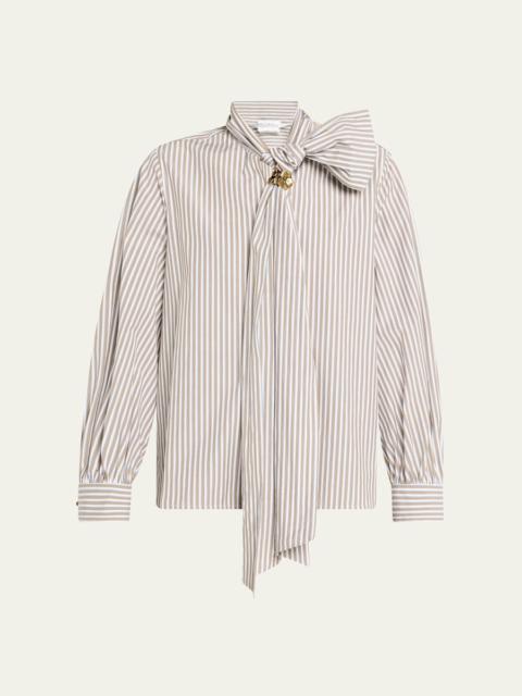Max Mara Disco Tie-Neck Striped Cotton Top