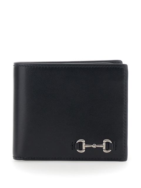 GUCCI Gucci Men Black Bi-Fold Wallet With Horsebit On The Front And Embossed Logo On The Inside In Leather