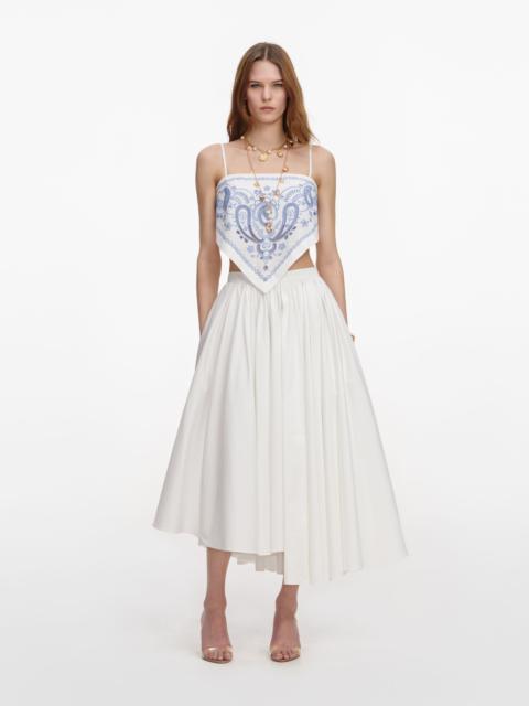 self-portrait White And Blue Embroidered Linen Top