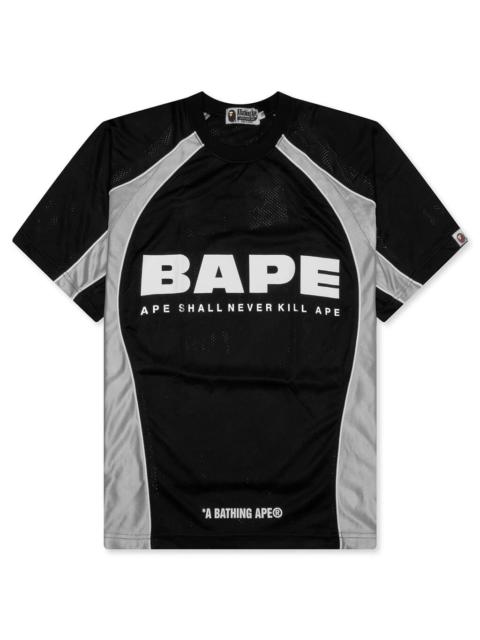 A BATHING APE® SOLID CAMO JACQUARD MULTILOGO RELAXED FIT FOOTBALL JERSEY - BLACK
