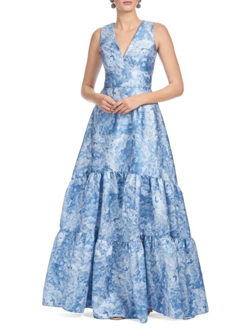 SACHIN & BABI Sachin & Babi Rori Floral Sleeveless Tiered Mikado Gown in Hydrangea Blooms at Nordstrom