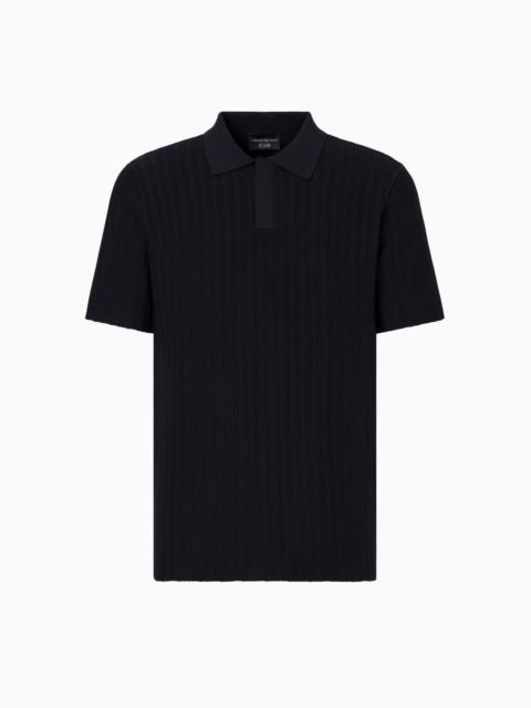 EMPORIO ARMANI ICON VERTICAL OTTOMAN-STITCH VISCOSE POLO-NECK JUMPER